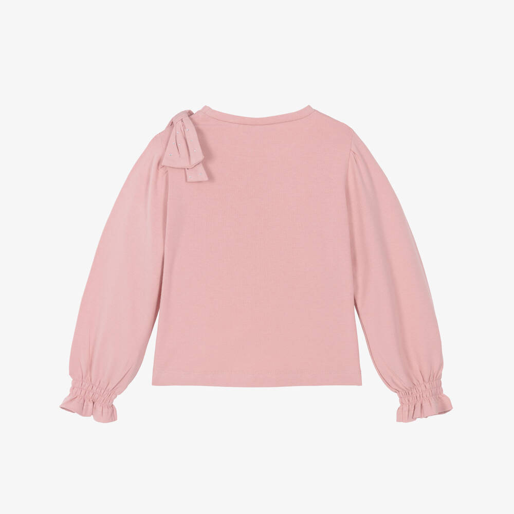 Mayoral-Girls Pink Jersey Top with Rhinestone Bow | Childrensalon