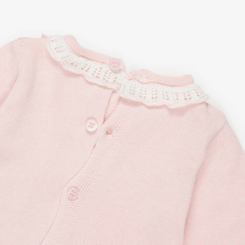 Mayoral Newborn-Girls Pink Knitted 2 Piece Babygrow with Scalloped Trim | Childrensalon