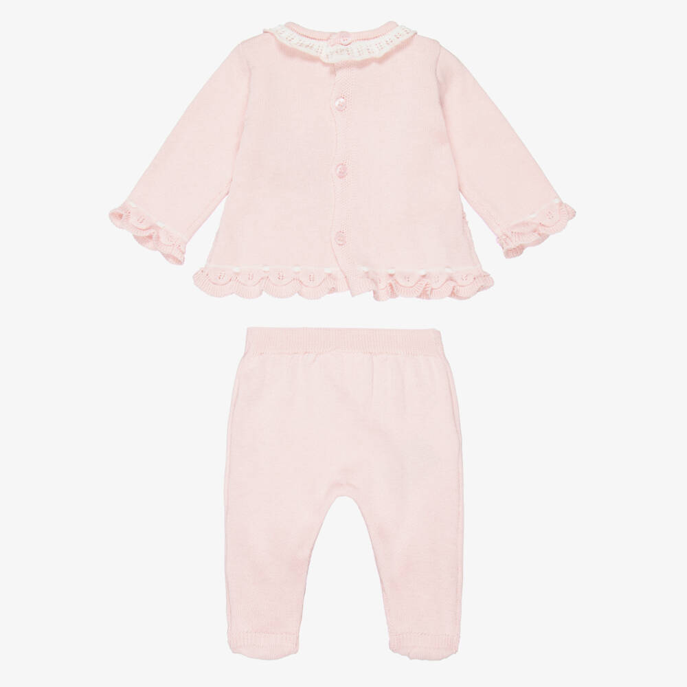 Mayoral Newborn-Girls Pink Knitted 2 Piece Babygrow with Scalloped Trim | Childrensalon