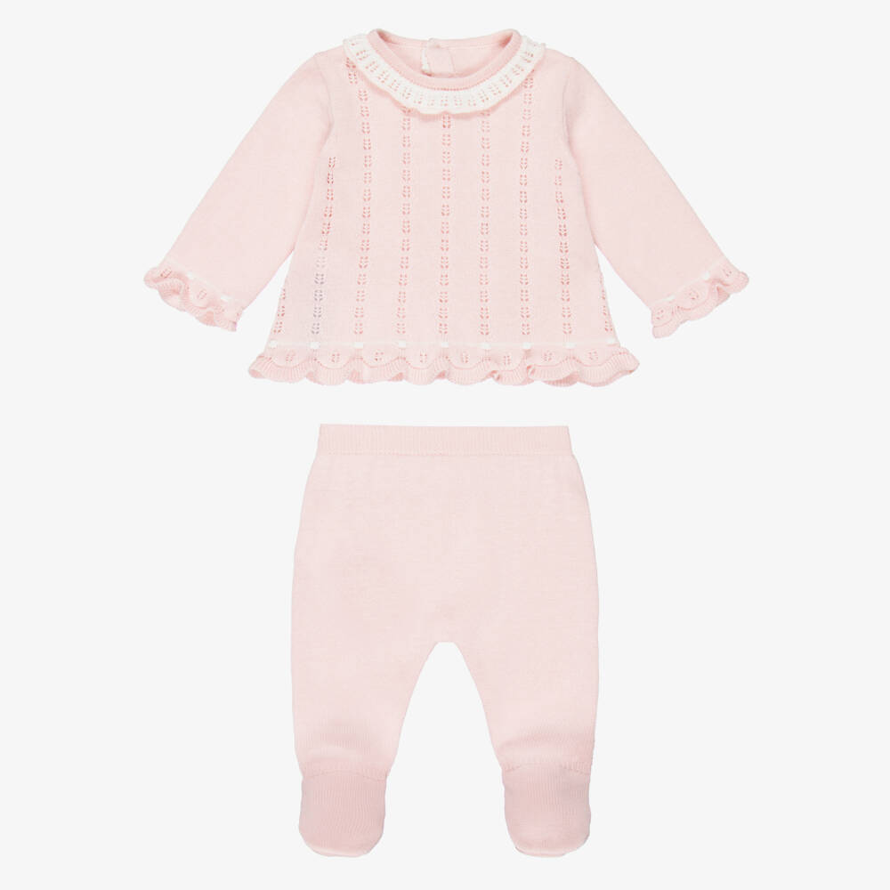 Mayoral Newborn-Girls Pink Knitted 2 Piece Babygrow with Scalloped Trim | Childrensalon