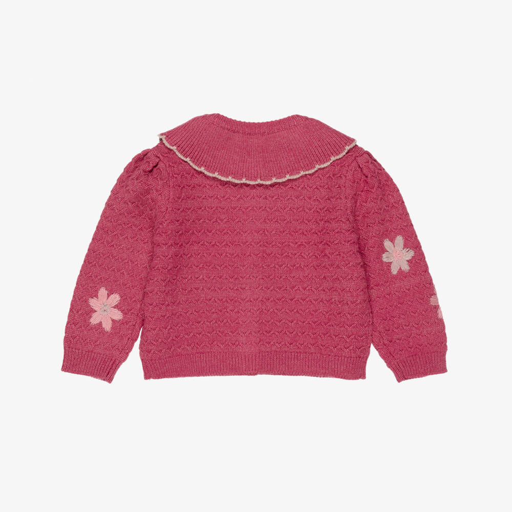 Mayoral-Girls Pink Knitted Cardigan with Embroidered Flowers | Childrensalon