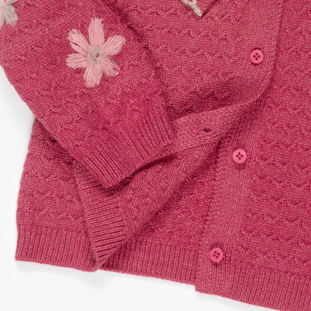 Mayoral-Girls Pink Knitted Cardigan with Embroidered Flowers | Childrensalon