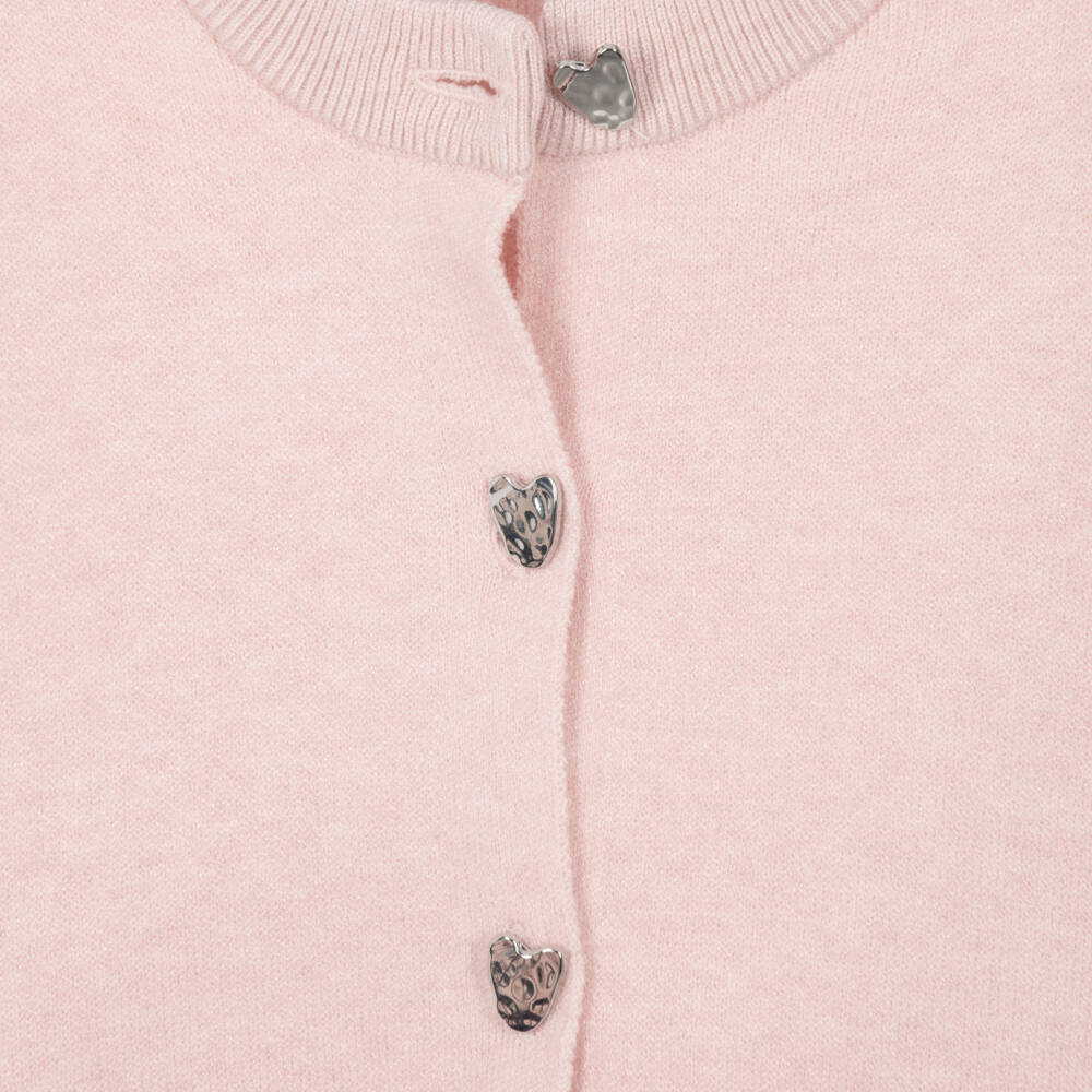 Mayoral-Girls Pink Knitted Cardigan with Heart Buttons | Childrensalon
