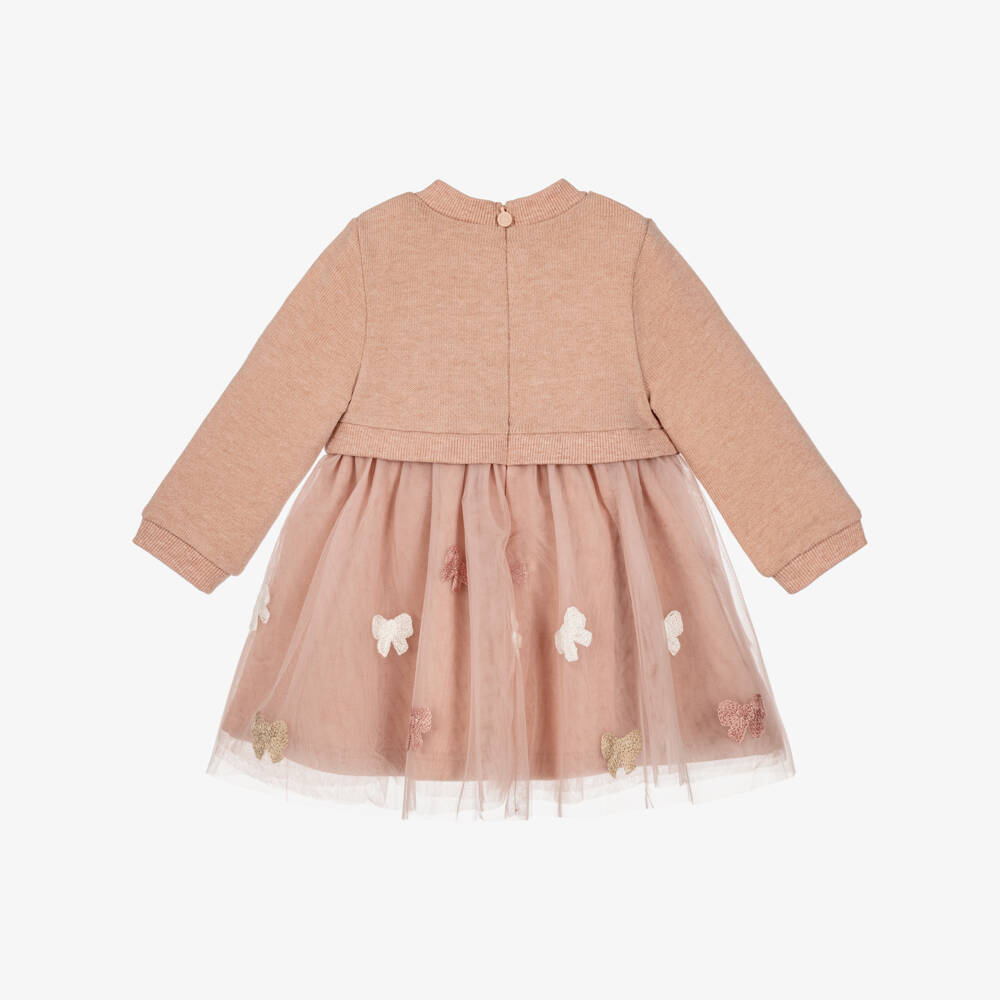 Mayoral Newborn-Girls Pink Knitted Dress with Tulle Skirt | Childrensalon