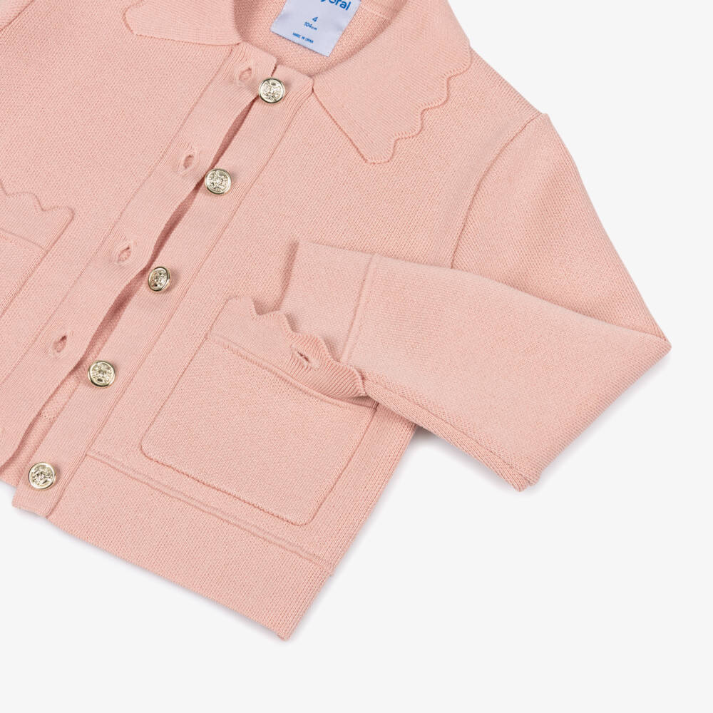 Mayoral-Girls Pink Knitted Jacket with Scalloped Trims | Childrensalon