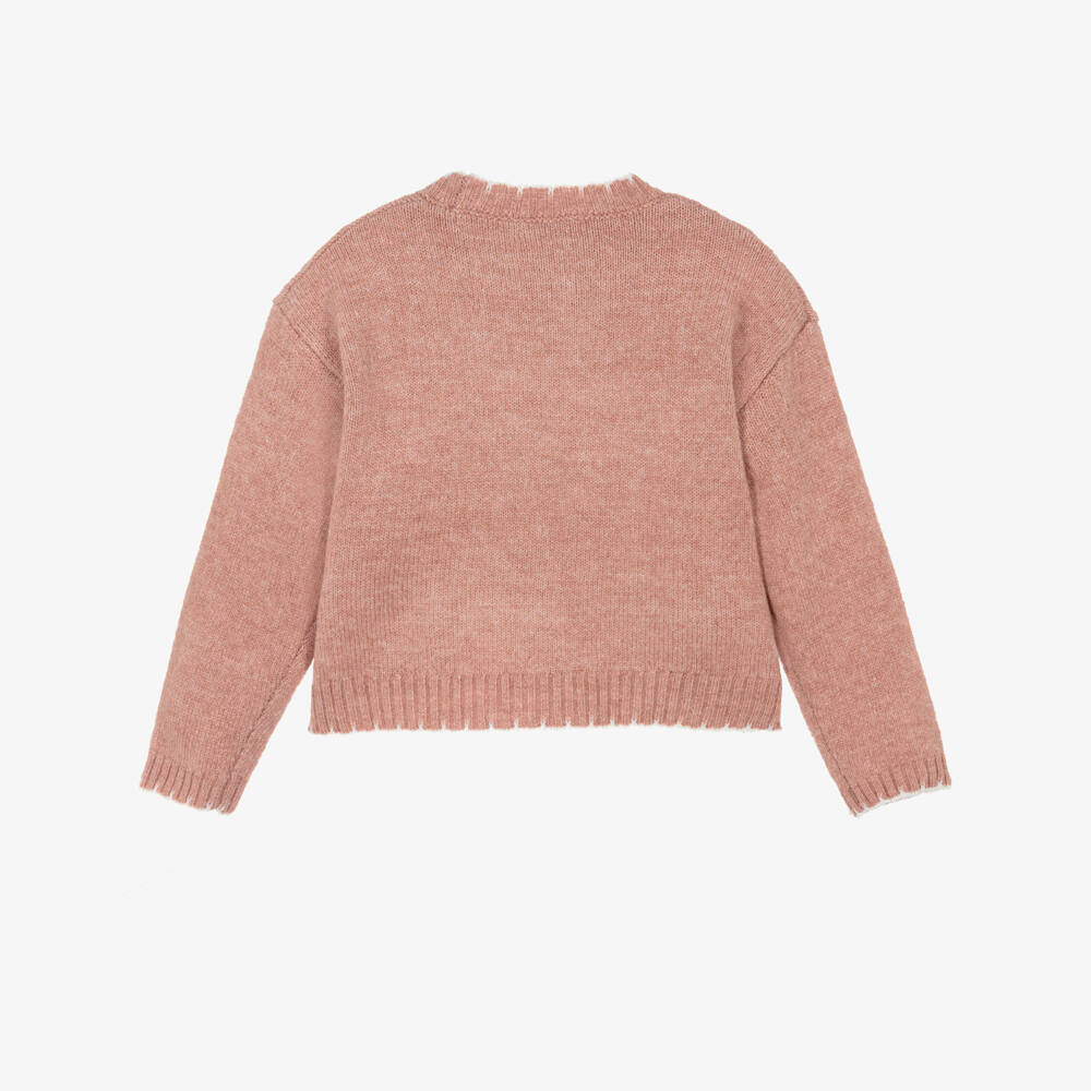 Mayoral-Girls Pink Knitted Jumper with Sequin Bow Detail | Childrensalon