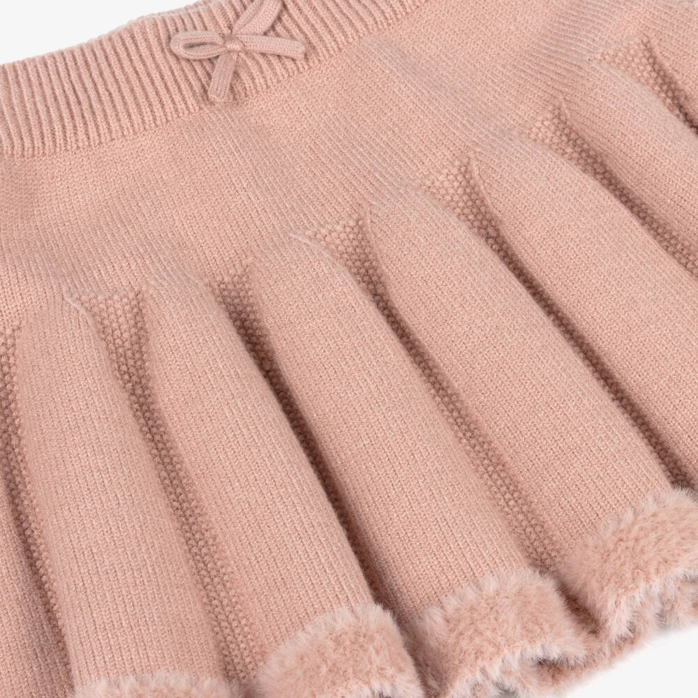 Mayoral-Girls Pink Knitted Skirt with Faux Fur Trim | Childrensalon