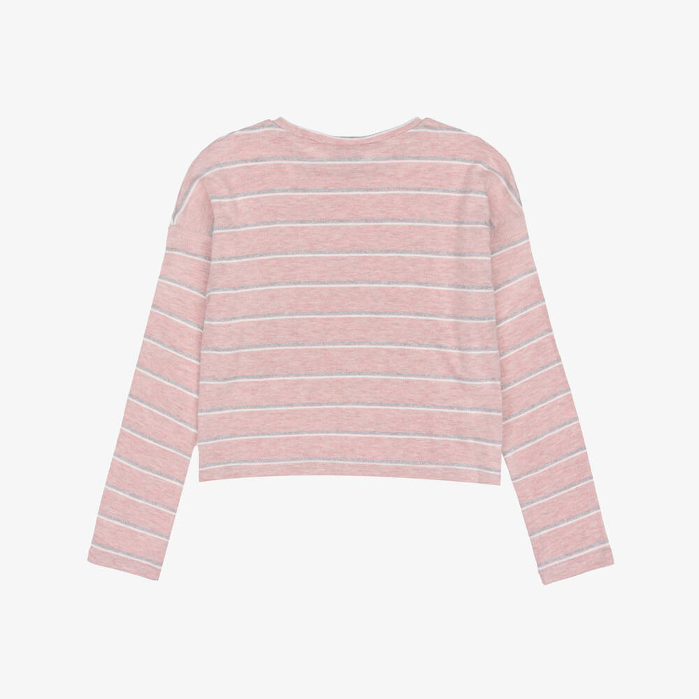 Mayoral-Girls Pink Long Sleeved Top with Glittery Stripes | Childrensalon