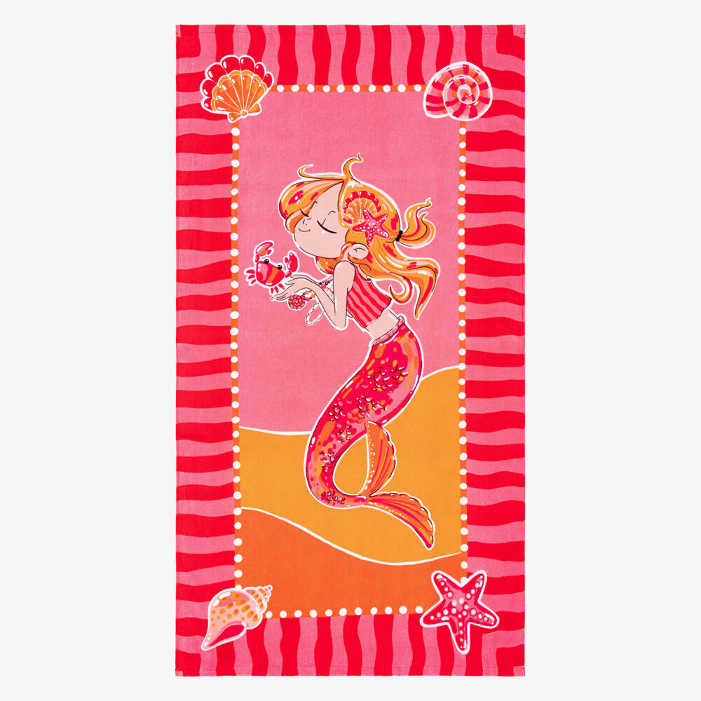 Mayoral-Girls Pink Mermaid Cotton Towel (150cm) | Childrensalon