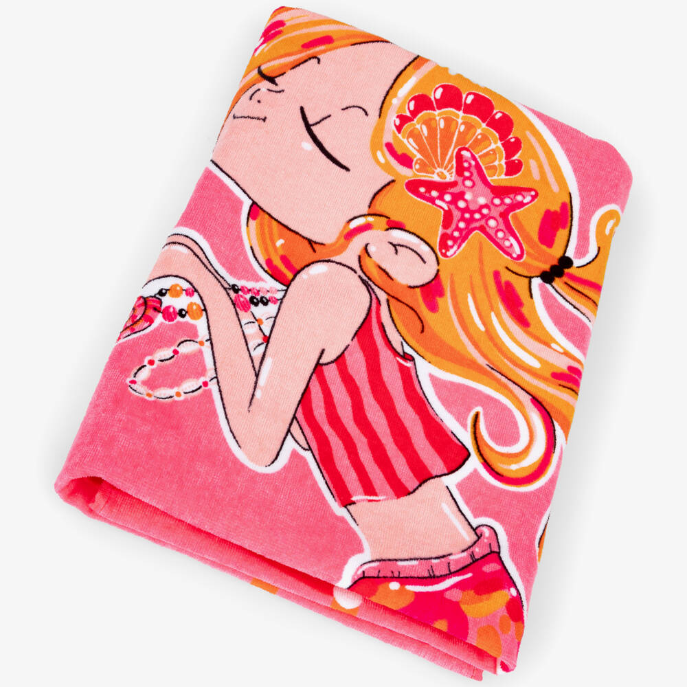 Mayoral-Girls Pink Mermaid Cotton Towel (150cm) | Childrensalon