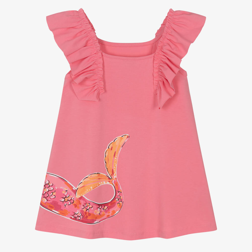 Mayoral-Girls Pink Mermaid Print Cotton Jersey Dress | Childrensalon