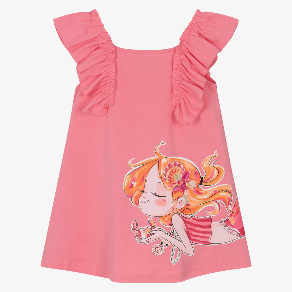 Mayoral-Girls Pink Mermaid Print Cotton Jersey Dress | Childrensalon