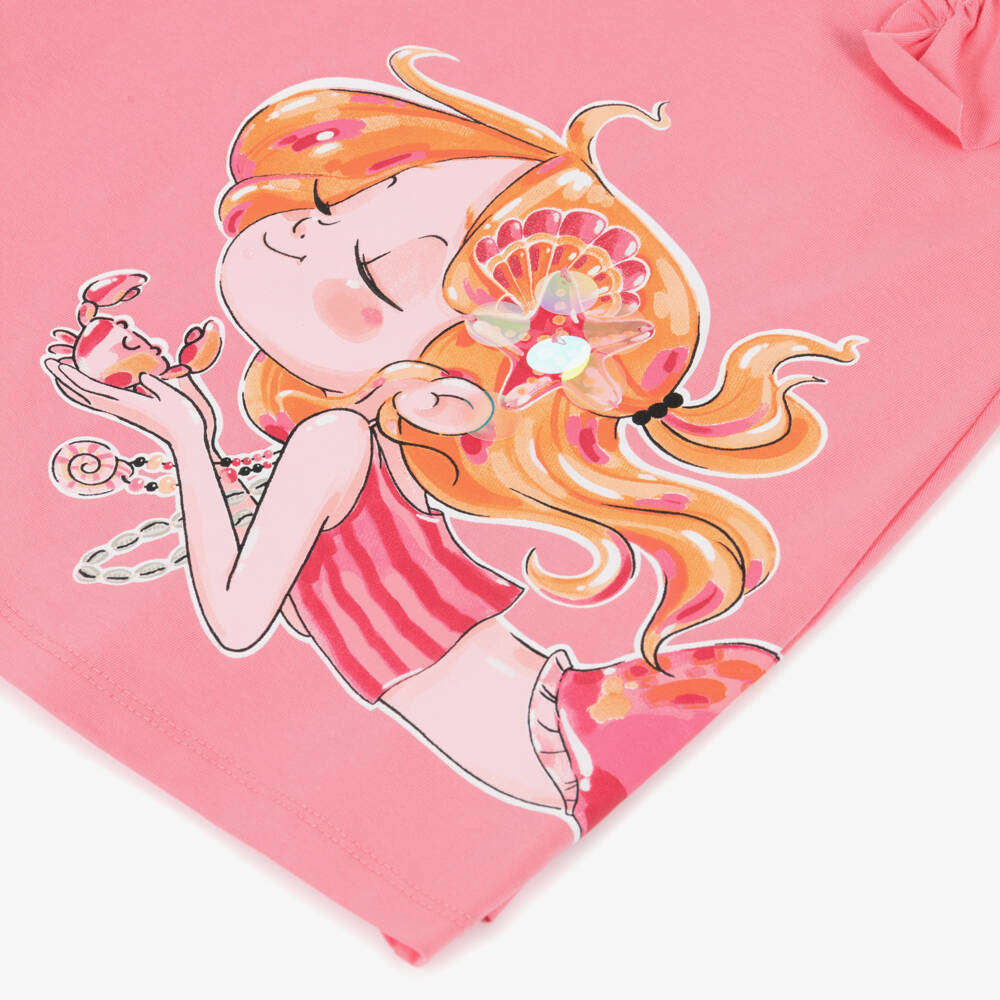 Mayoral-Girls Pink Mermaid Print Cotton Jersey Dress | Childrensalon
