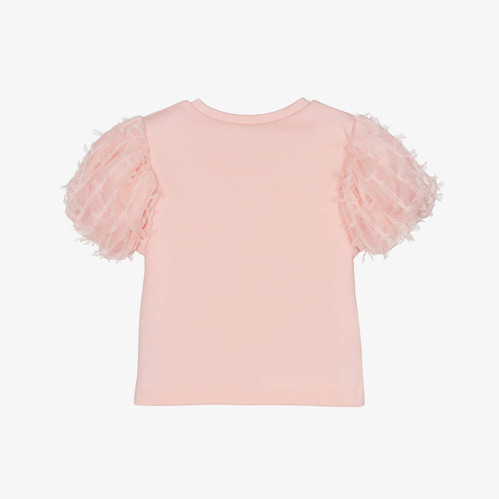 Mayoral-تيشيرت بأكمام تول منفوخة لون زهري للبنات | Childrensalon