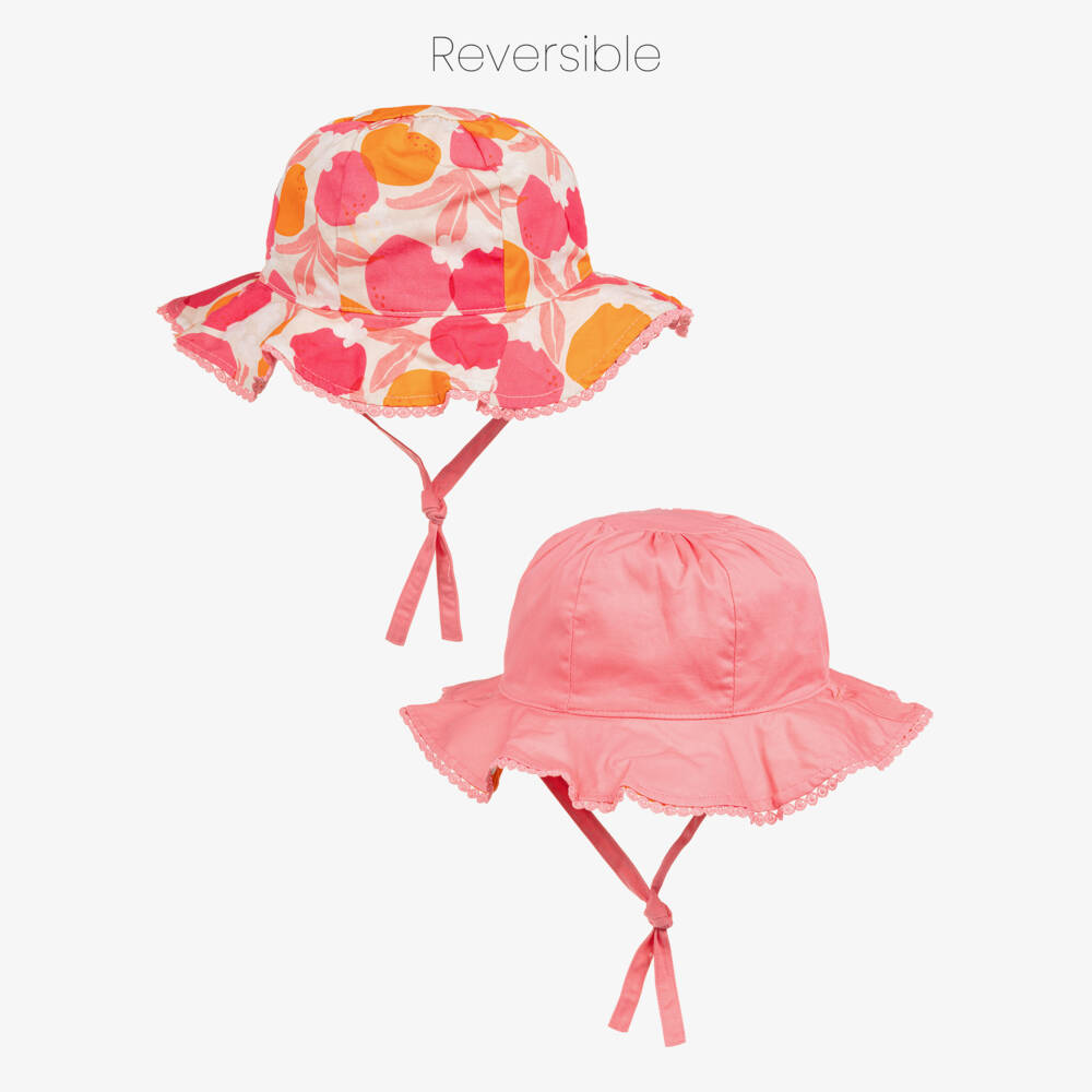 Mayoral-Girls Pink & Orange Cotton Reversible Sun Hat | Childrensalon