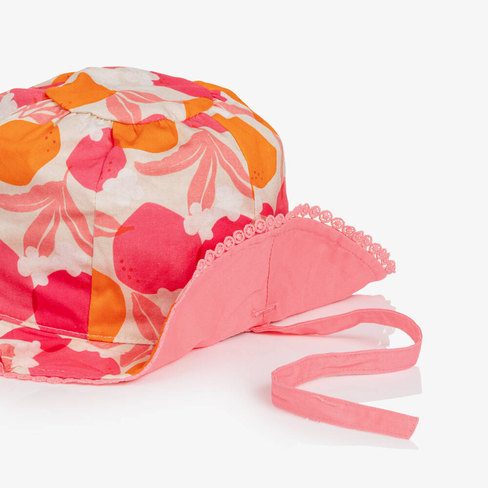 Mayoral-Girls Pink & Orange Cotton Reversible Sun Hat | Childrensalon