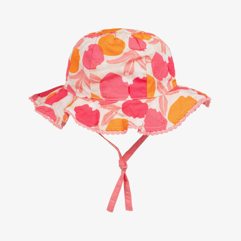 Mayoral-Girls Pink & Orange Cotton Reversible Sun Hat | Childrensalon
