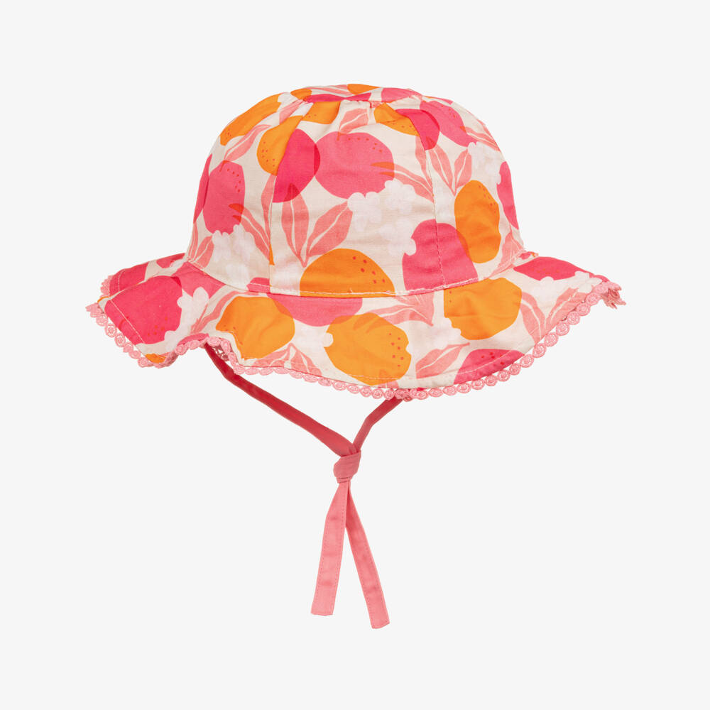 Mayoral-Girls Pink & Orange Cotton Reversible Sun Hat | Childrensalon