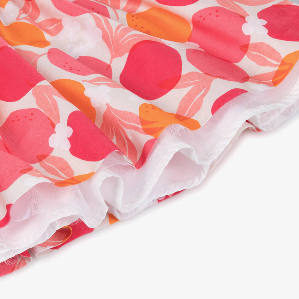 Mayoral-Girls Pink & Orange Fruit & Floral Cotton Sateen Dress | Childrensalon