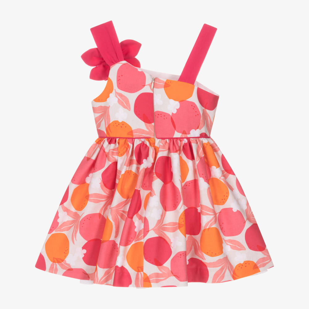 Mayoral-Girls Pink & Orange Fruit & Floral Cotton Sateen Dress | Childrensalon