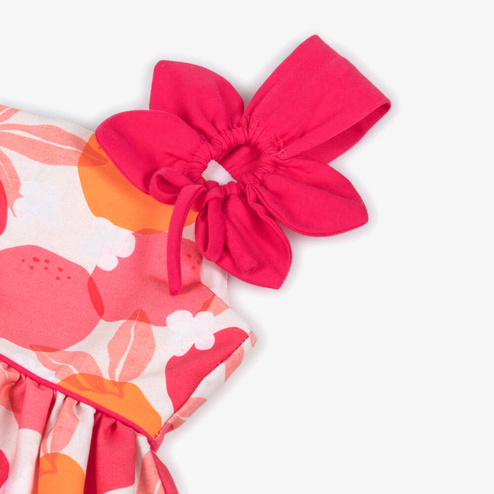 Mayoral-Girls Pink & Orange Fruit & Floral Cotton Sateen Dress | Childrensalon