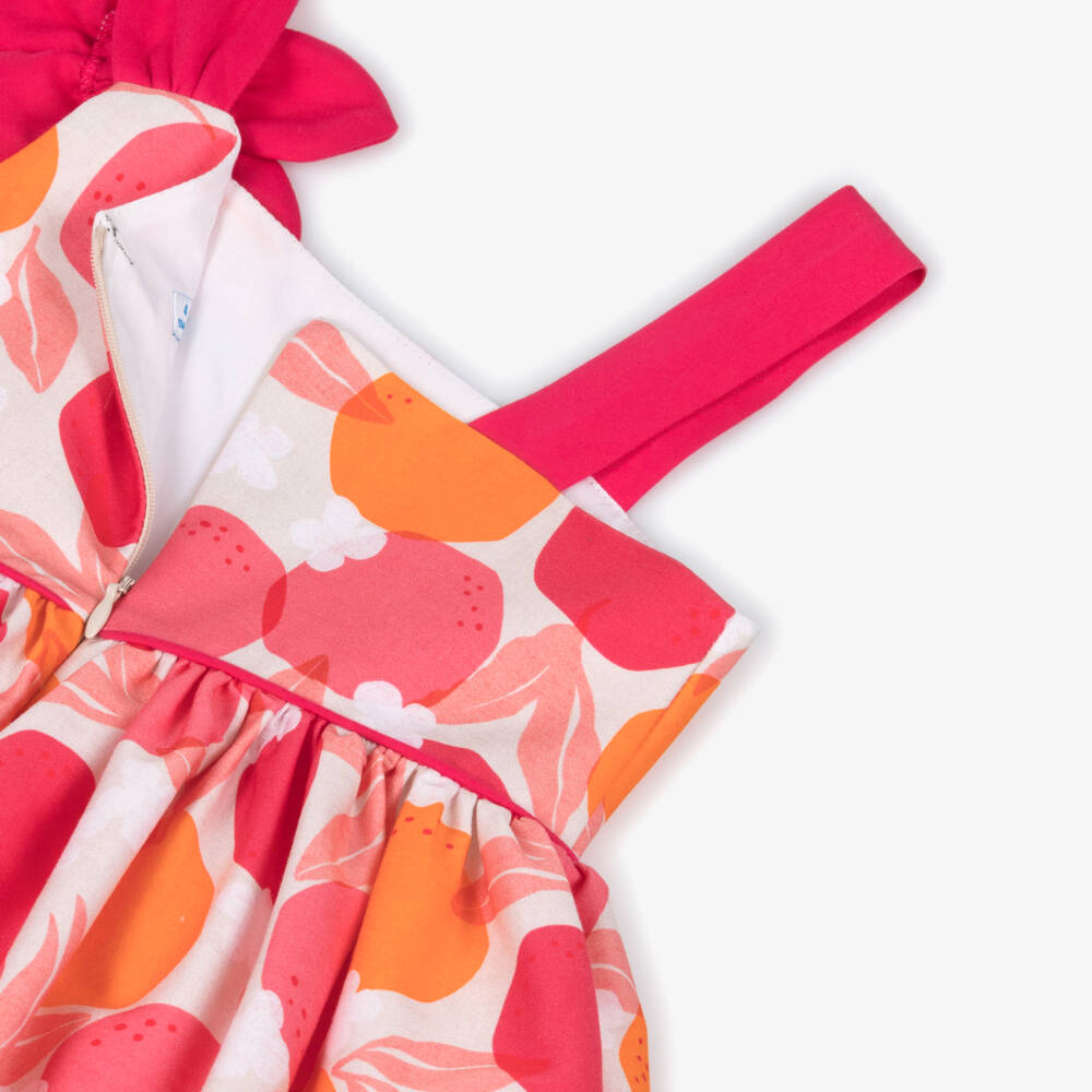 Mayoral-Girls Pink & Orange Fruit & Floral Cotton Sateen Dress | Childrensalon