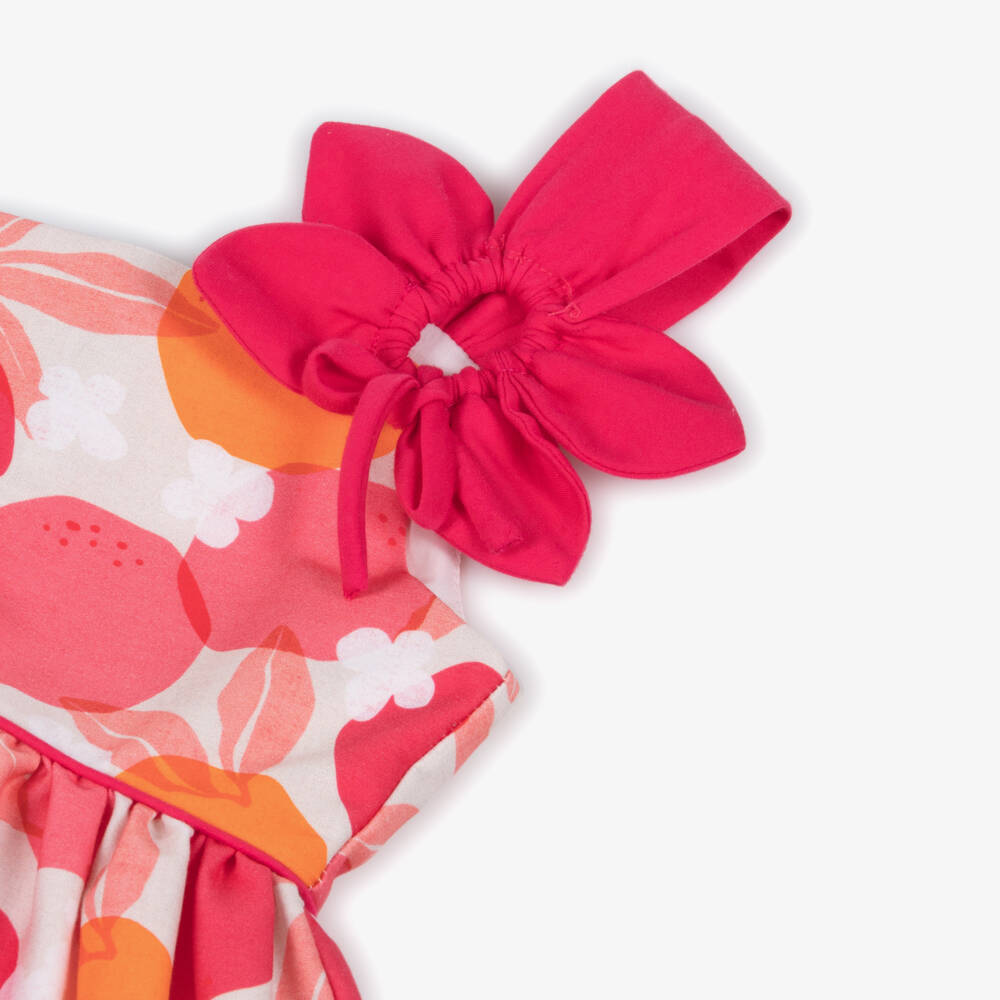 Mayoral-Girls Pink & Orange Fruit & Floral Cotton Sateen Dress | Childrensalon