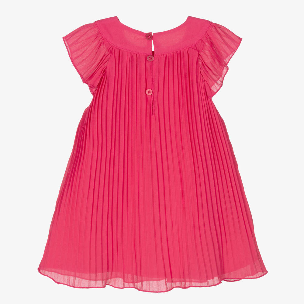Mayoral-Платье розовое из шифона плисе с аппликациями цветов для девочек | Childrensalon
