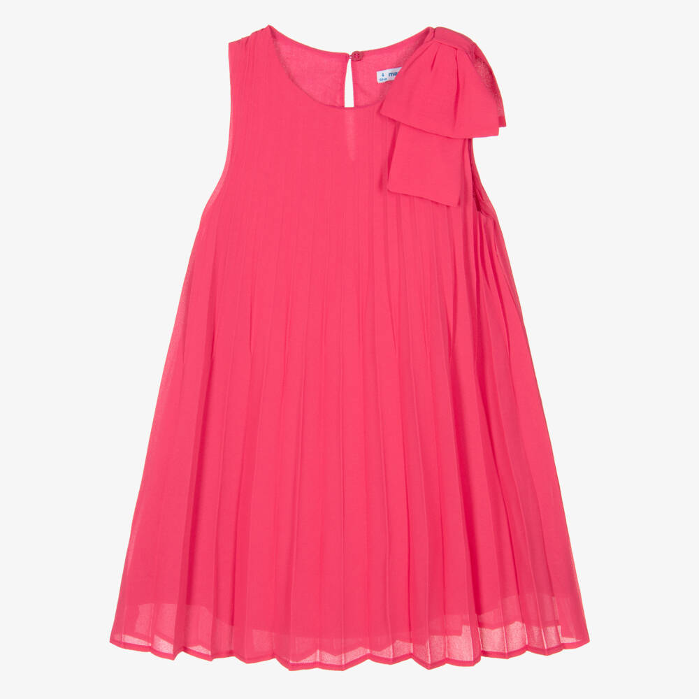 Mayoral-Girls Pink Plissé Chiffon Dress with Bow | Childrensalon