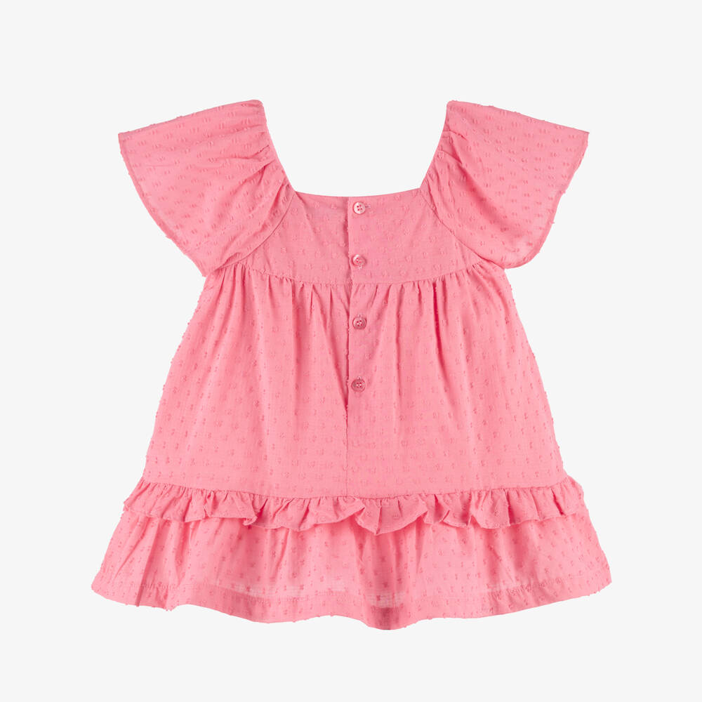 Mayoral-Girls Pink Plumeti Cotton Smocked Dress | Childrensalon