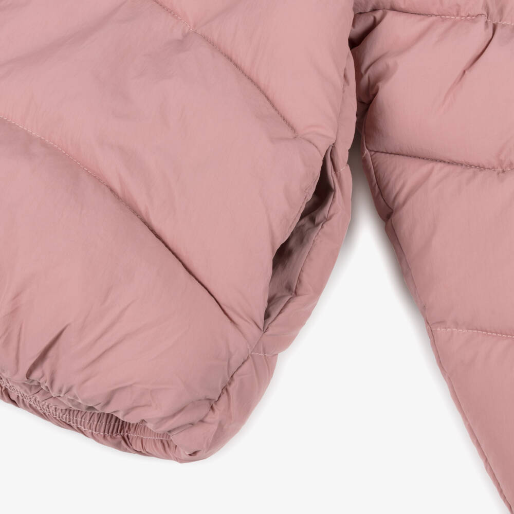 Mayoral-Girls Pink Puffer Jacket with Faux Sheepskin Collar | Childrensalon