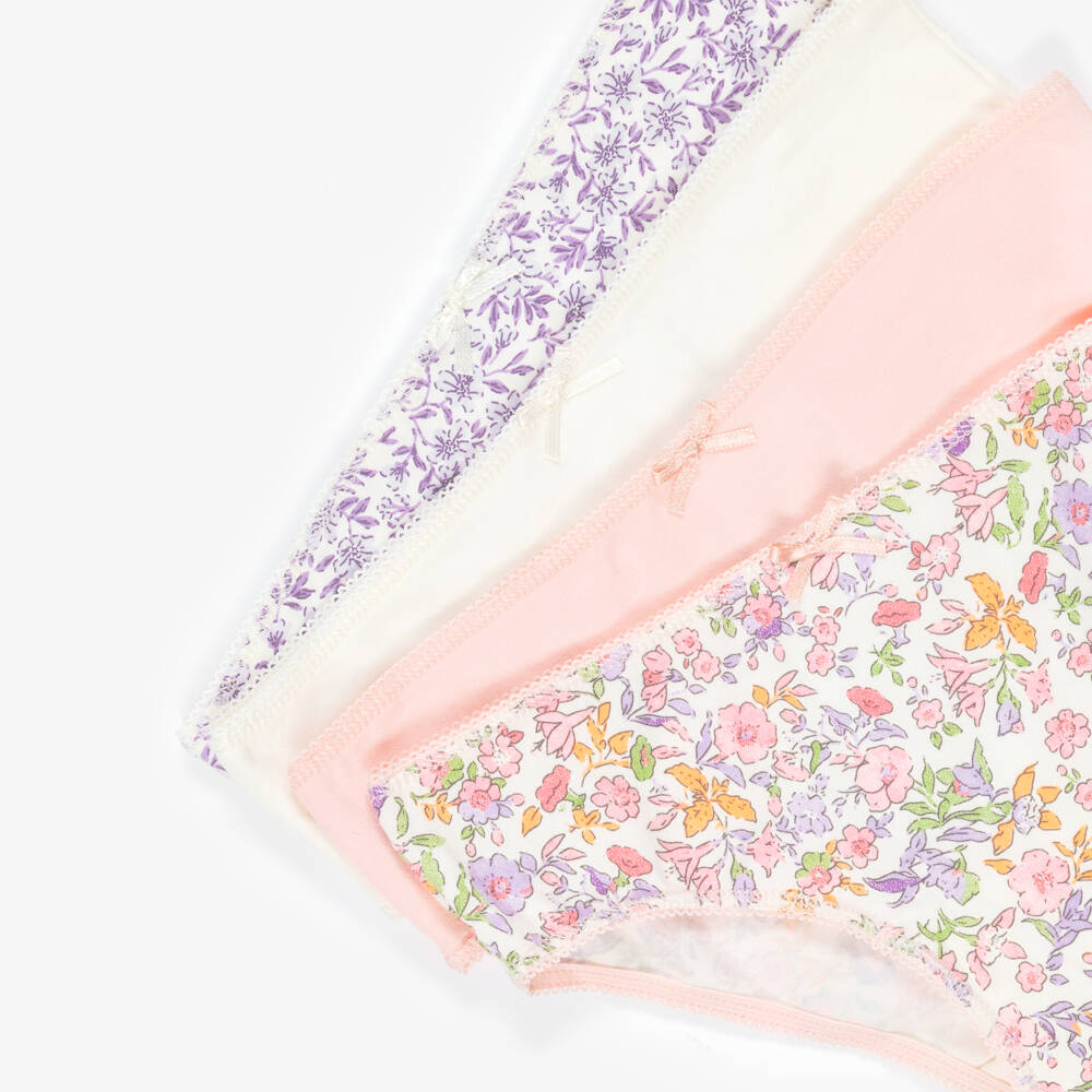 Mayoral-Girls Pink & Purple Floral Cotton Knickers (4 Pack) | Childrensalon