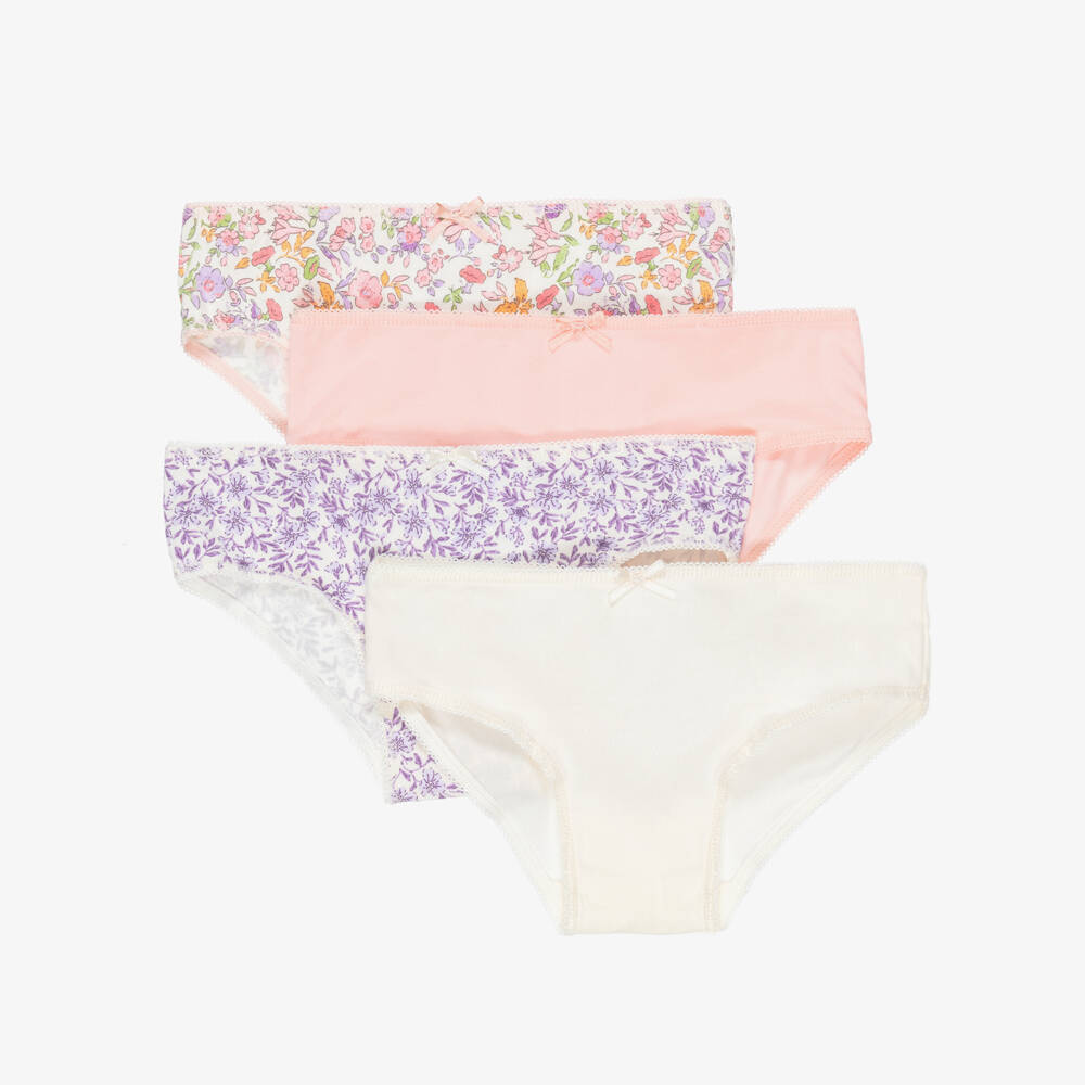 Mayoral-Girls Pink & Purple Floral Cotton Knickers (4 Pack) | Childrensalon