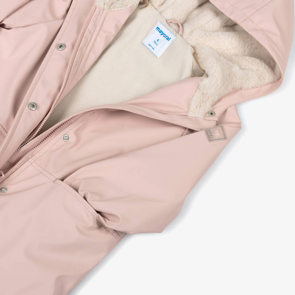Mayoral-Дождевик розовый с флисовой и искусственной меховой подкладкой для девочек | Childrensalon