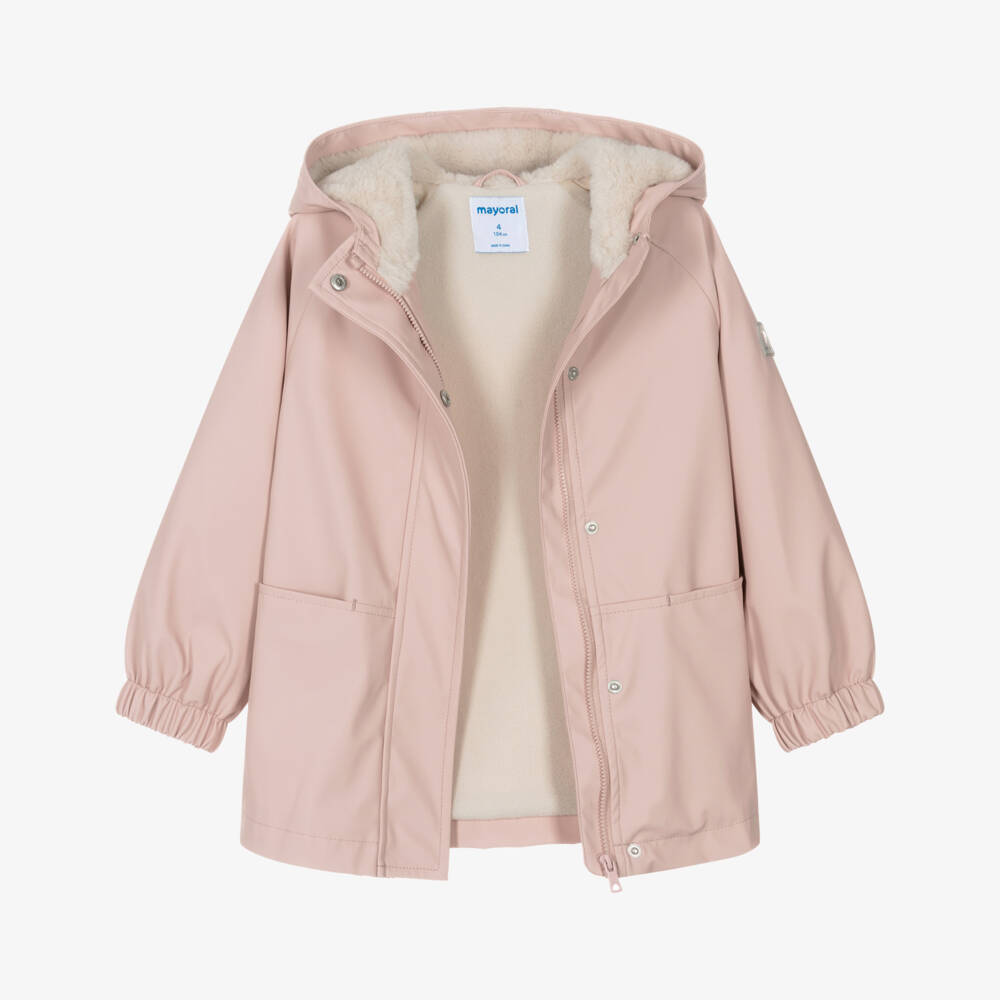 Mayoral-Дождевик розовый с флисовой и искусственной меховой подкладкой для девочек | Childrensalon