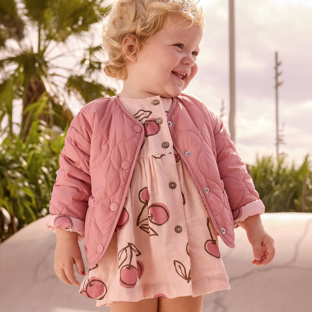 Mayoral-Girls Pink Reversible Quilted Jacket | Childrensalon