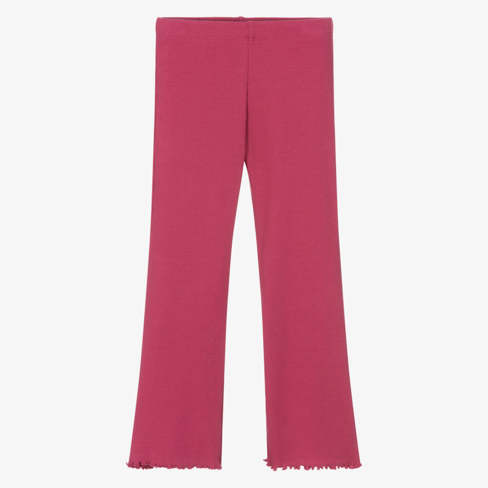 Mayoral-Girls Pink Ribbed Cotton Jersey Flared Leggings | Childrensalon