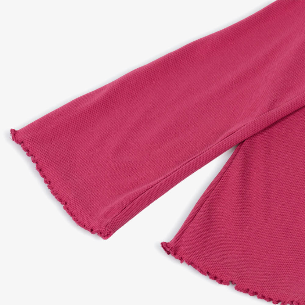 Mayoral-Girls Pink Ribbed Cotton Jersey Flared Leggings | Childrensalon