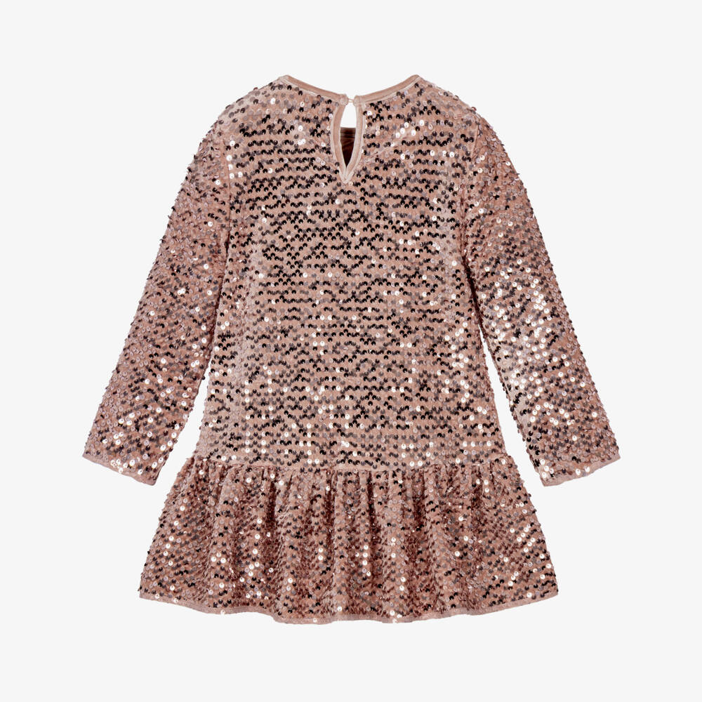 Mayoral-Girls Pink Sequin Dress with Velvet Bow | Childrensalon