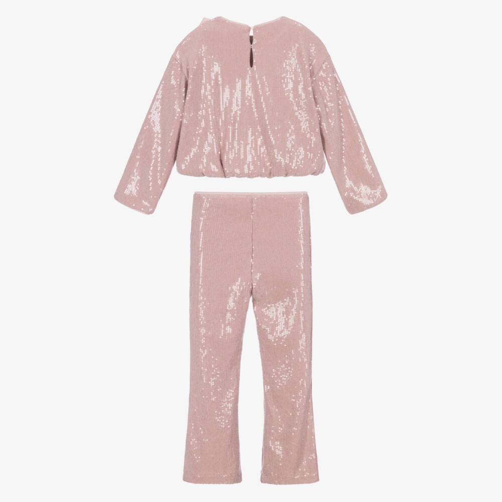 Mayoral-Girls Pink Sequinned Trouser Set with Bow | Childrensalon