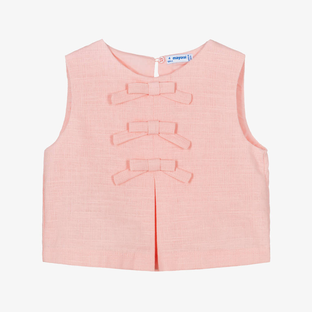 Mayoral-Girls Pink Sleeveless Blouse with Bow Detail | Childrensalon