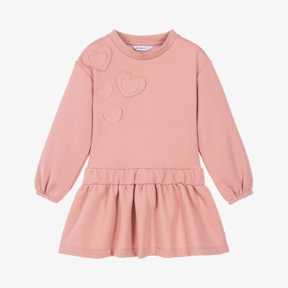 Mayoral-Girls Pink Sparkly Jersey Dress with 3D Hearts | Childrensalon