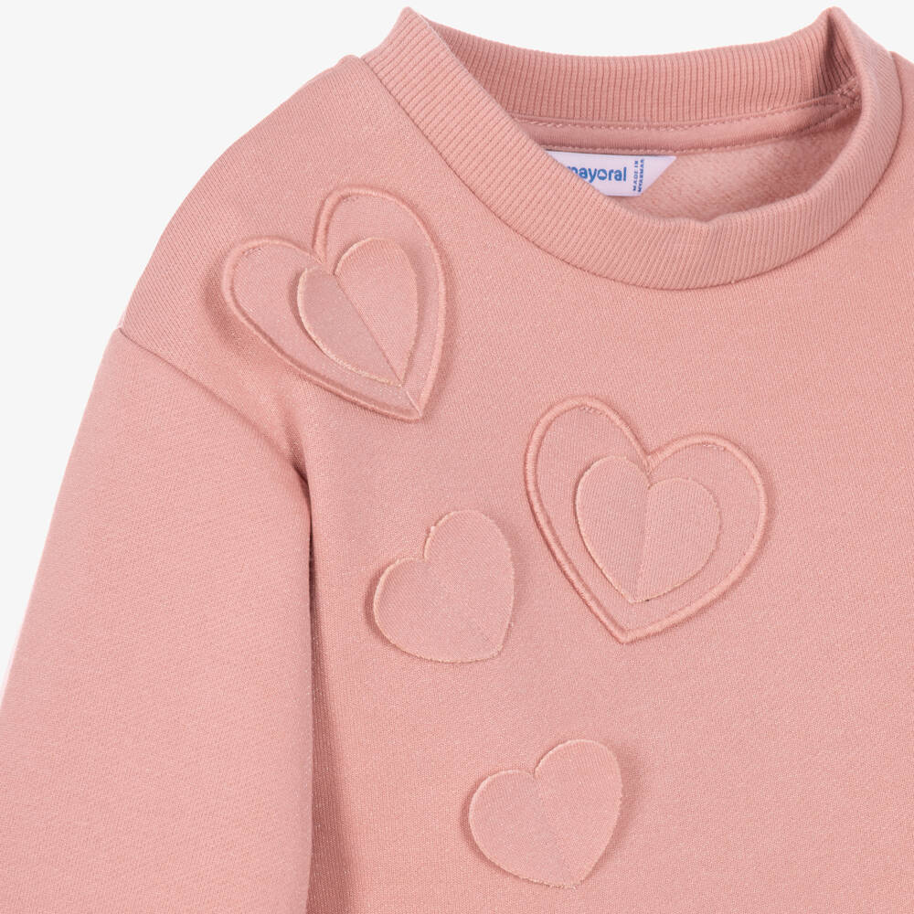 Mayoral-Girls Pink Sparkly Jersey Dress with 3D Hearts | Childrensalon