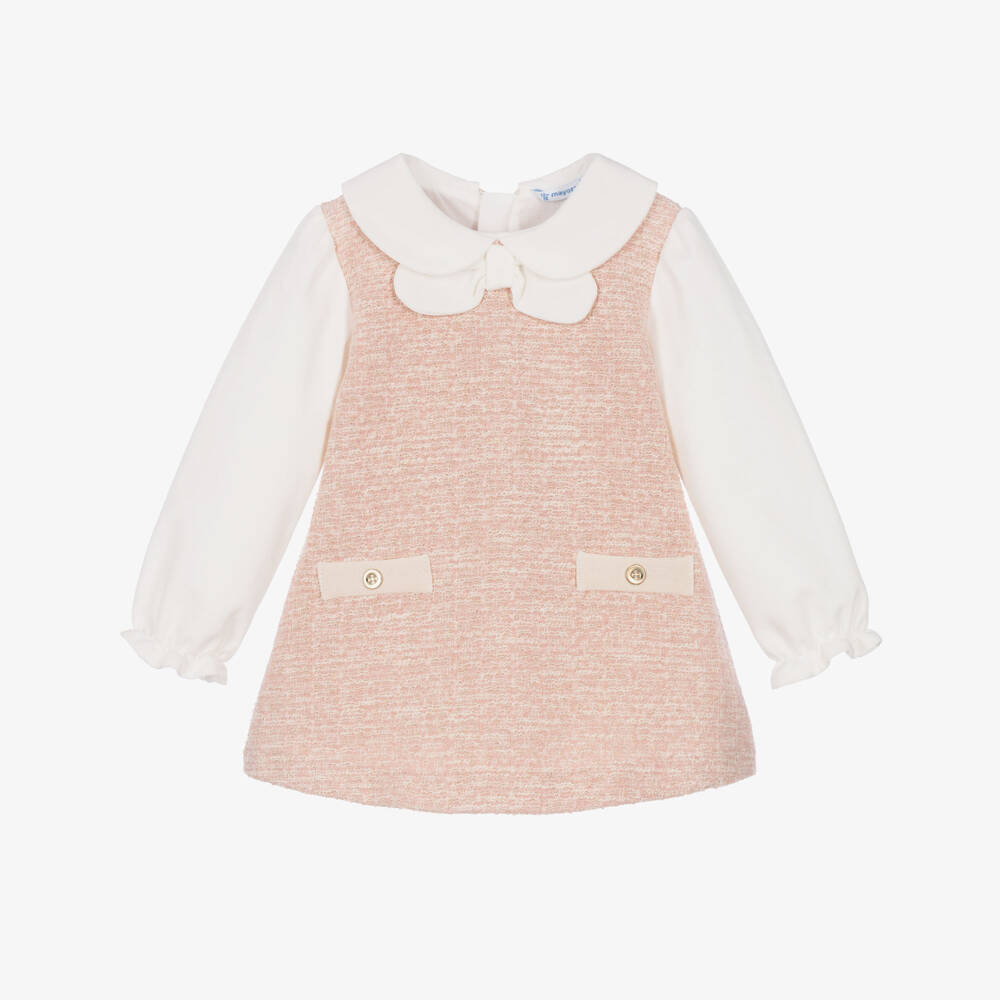 Mayoral-Girls Pink Sparkly Tweed & Jersey Dress | Childrensalon