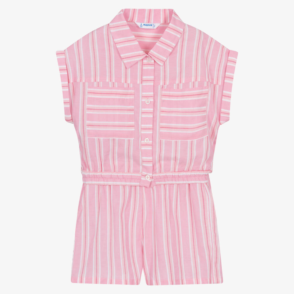 Mayoral-Girls Pink Striped Cotton Shorts Set | Childrensalon