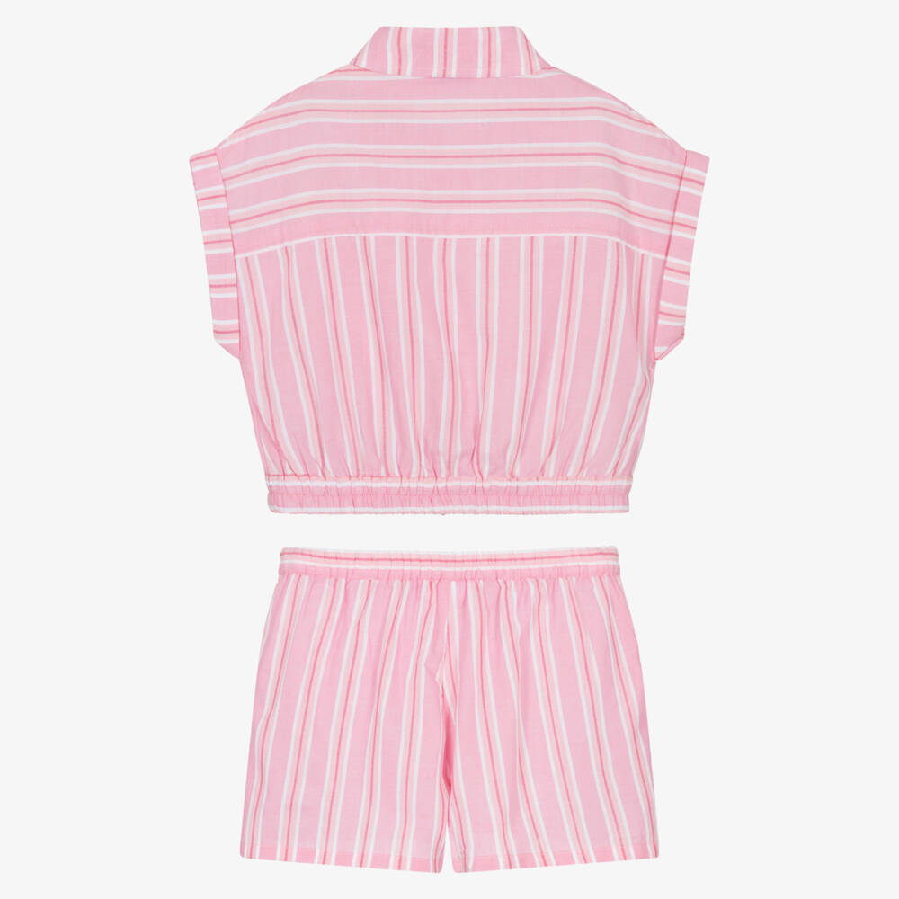 Mayoral-Girls Pink Striped Cotton Shorts Set | Childrensalon