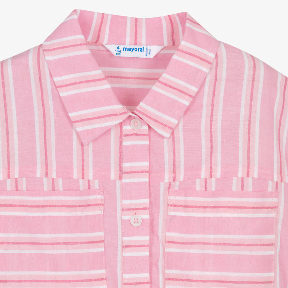 Mayoral-Girls Pink Striped Cotton Shorts Set | Childrensalon