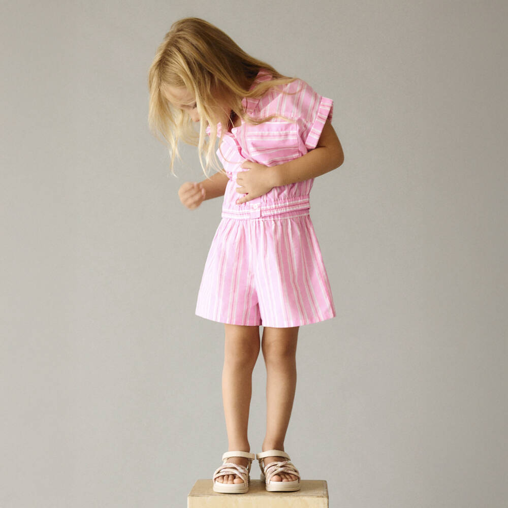 Mayoral-Girls Pink Striped Cotton Shorts Set | Childrensalon