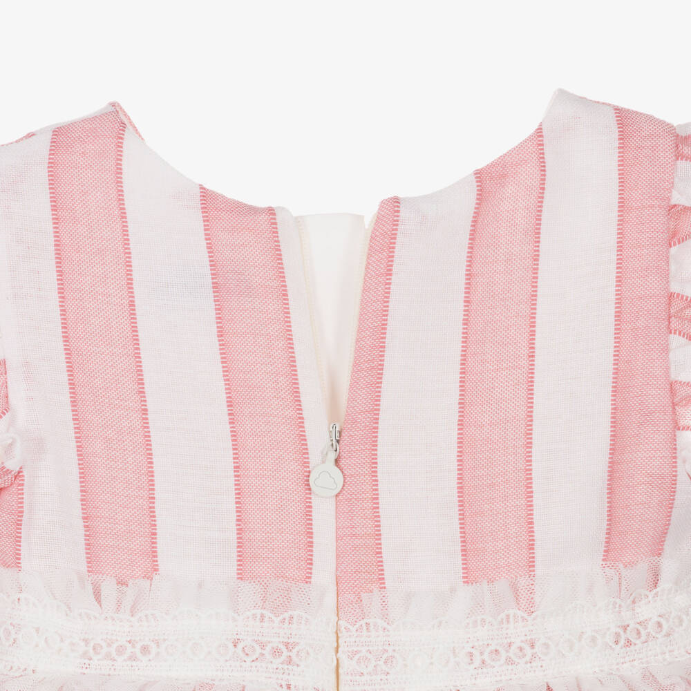 Mayoral-Girls Pink Striped Dress with Lace Trim | Childrensalon