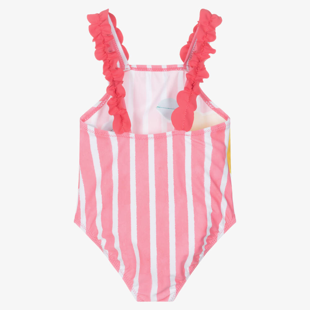 Mayoral-Girls Pink Striped Fruit Print Swimsuit | Childrensalon